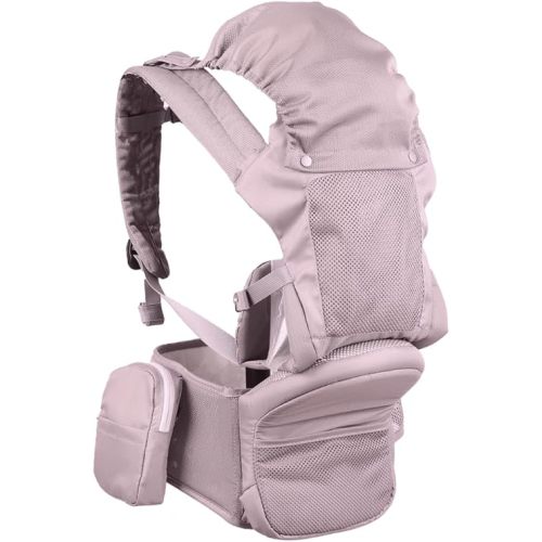 Baby Carrier with Hip Seat - Ergonomic, Cozy and Lightweight Infant Carrier for 7-44lbs, Effortless to Put On, Ideal for Hands-Free Parenting, Enhanced Lumbar Support (Pink)