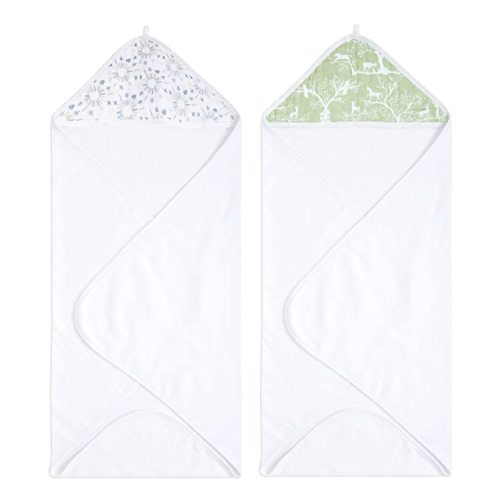 aden + anais Essentials Hooded Baby Bath Towel, Super Soft 100% Cotton, 2 Pack, Harmony