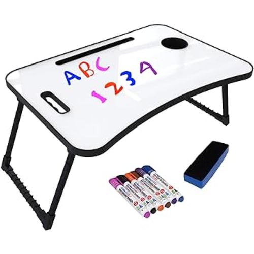 1skyclub Lap Desk Dry Erase White Board Foldable Writable Table for Eco-Friendly Art Activity Play Homework for Kids and Adults (6 Markers, 1 Eraser)
