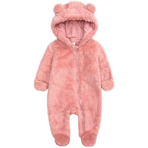 Newborn Baby Snowsuit Fleece Lined Onesie Outfits Warm Hooded Romper for Infant