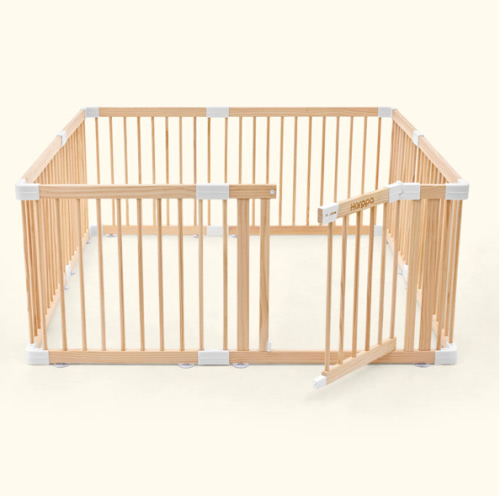 HARPPA Wooden Baby Gate Playpen | Non-Toxic Foldable DIY Adjustable Play Yard for Infants & Toddlers – Natural Finish Baby Fence for Small & Large Spaces