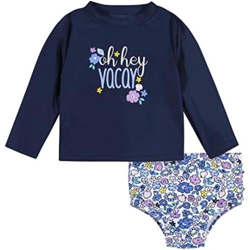 Gerber Girls' Baby Toddler Long Sleeved Rashguard Swim Bathing Suit Set