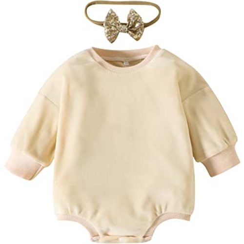 DREAM BUS Newborn Baby Girl Sweatshirt Romper One pieces Long Sleeve Bodysuit Baby Girl Jumpsuit With Headband Outfit Clothes