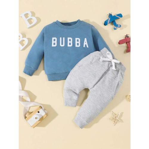 Baby Boy Letter Graphic Sweatshirt & Tie Front Sweatpants