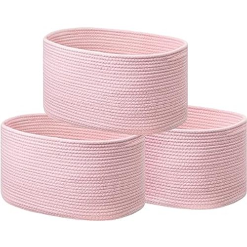 UBBCARE 3-Pack Woven Rope Shelf Baskets - 15x10x9in Decorative Storage Basket for Toys, Kids Playroom, Closet Organization & Cube Storage Organizer | Gift Basket Empty, Pink