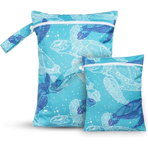 2 Sizes Wet Bags, Waterproof Storage Bag for Baby Diapers and Pump Parts, Reusable Diaper Bag with Zippered Pockets and Handle, Travel Bags, Beach, Pool, Gym Bag for Swimsuits & Wet Clothes, Set of 2