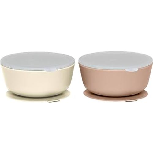 WeeSprout Suction Bowls for Baby & Toddlers (Set of 2) - 100% Silicone w/Plastic Lid - Leak Proof Feeding Supplies - Dishwasher & Microwave Safe Infant Dinnerware w/Extra Strong Base