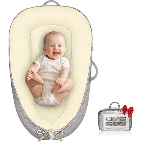 Baby Lounger - Infant Lounger for Newborn 0-24 Months, Pure Cotton Breathable Baby Nest Lounger Cover, Newborn Essentials for Baby Boys & Girls, Co Sleeper Portable Baby Bed for Home and Travel