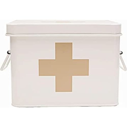 Lassos Boutique Retro Enameled First Aid Box for Medicine Storage and Home Decor with Lid and Removable Tray