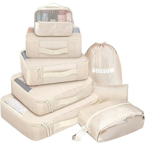 Packing Cubes for Travel - 8 Set of Packing Cubes for Suitcases - Packing Cubes for Carry on Suitcase Organizer Bags Set for Travel Accessories, Travel Bags Organizer for Luggage (Cream)
