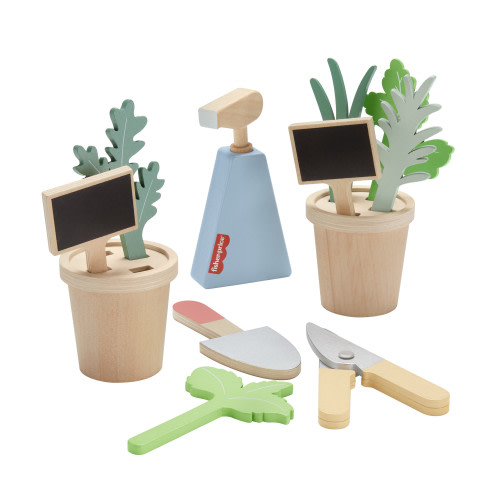 Fisher-Price Wood Herb Garden and Tools Playset, 12 Wood Pieces for Preschool Pretend, Ages 3+ Years
