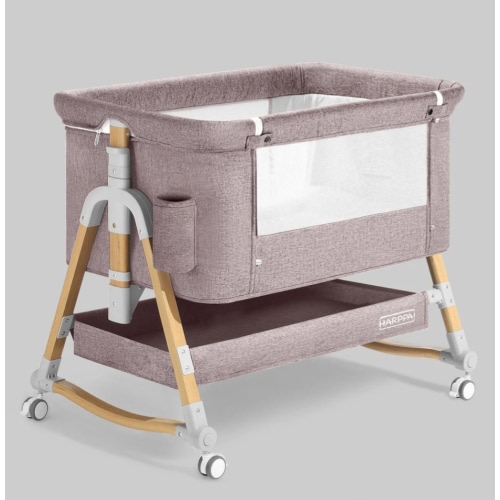 HARPPA Cuddly 3-in-1 Baby Bassinet Bedside Sleeper for Reflux | Attaches to Bed, Adjustable 5 Heights, Non-Toxic & CPSC Certified | Sturdy Aluminum Frame, Portable Wheels, Tool-Free Setup, Gentle Rocking | Perfect for Newborns, Infants, Small Spaces & Saf