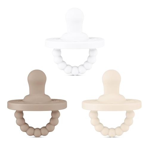 Ryan & Rose Cutie PAT All-in-One Pacifier and Teether Massaging Teething Ring and Hideaway Binky for Growing Babies (Canvas (3 Pack), Flat)
