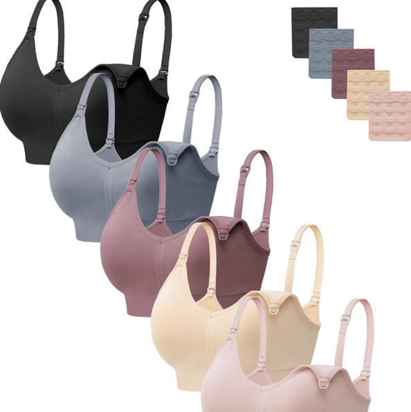 HBselect Women Maternity Bras 5 Pack Nursing Bras for Breastfeeding Seamless Pregnancy Sleep Bralette with Extra Extenders