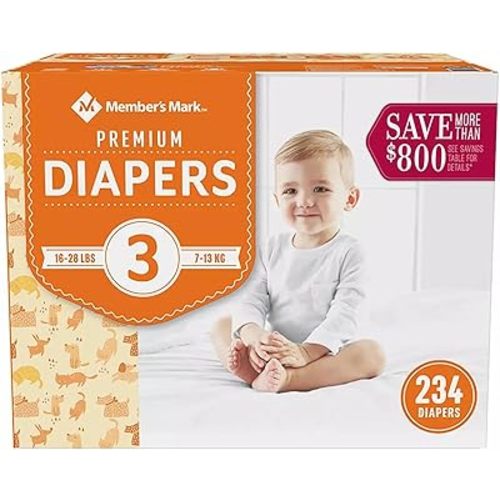 Members Mark Members Mark Premium Baby Diapers Size 3 1628 Pounds, 234 Count