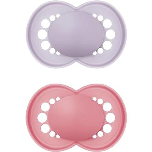 MAM Original Matte Baby Pacifier, Nipple Shape Helps Promote Healthy Oral Development, Sterilizer Case, Girl ,6-16 Months(Pack of 2)