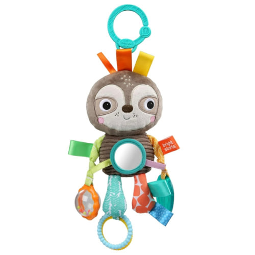 Bright Starts Sloth Plush Playful Pals Take-Along BPA-Free Stroller Baby Toy, Age Newborn+