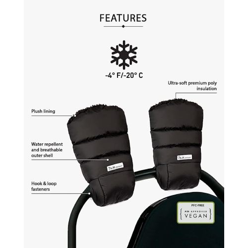 7AM Enfant Stroller Warmmuffs Gloves - Anti-Freeze Stroller Mittens for Handlebars, Water Repellent Hand Warmer Muff for Cold Weather, Plush Lined Stroller Warmmuffs | Winter Stroller Accessories - Metallic Grey