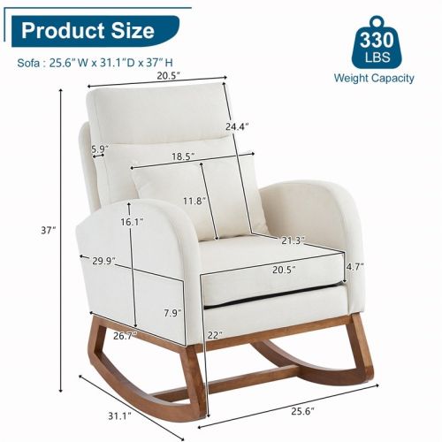 Accent Rocking Chair, Upholstered Nursery Glider Rocker, Orange and White