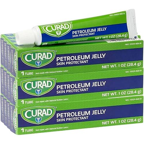 CURAD Petroleum Jelly Skin Protectant, Ointment for Dry Cracked Skin, 1 oz Tube (12 Pack)