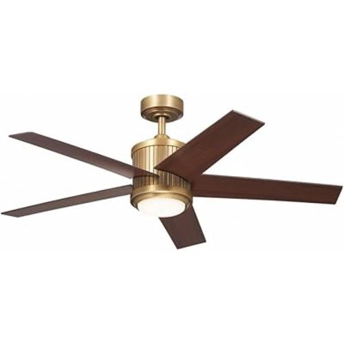 Kichler Brahm Collection 48 Inch Indoor Ceiling Fan with LED Light in Natural Brass Finish with Reversible Blades, for Living Room, Dining Room, Kitchen and Bedroom, (48" DIA x 15.5" H), 300048NBR