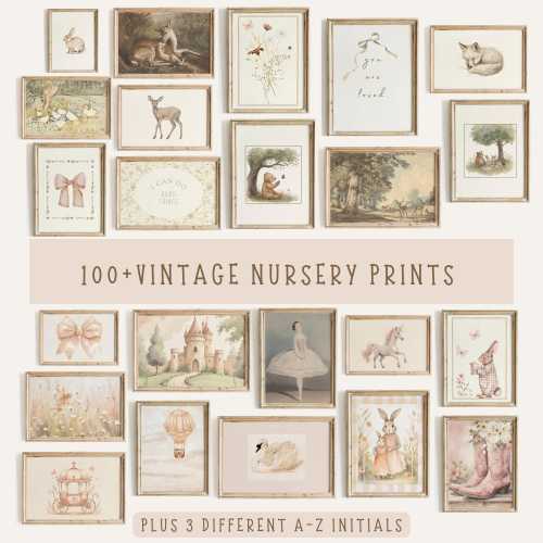 Vintage Nursery Prints Woodland Nursery Wall Art 100+ Nursery Bundle Pastel Girl Room Art Vintage Baby Nursery Decor DIGITAL DOWNLOAD