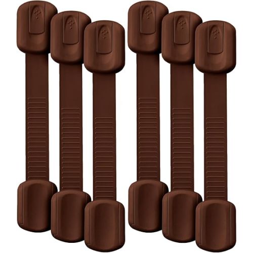 Bates- Child Safety Strap Locks, 6 Pack, Brown Baby Cabinet Locks, Toilet Locks Baby Proof, Child Proof Drawer Locks, Cabinet Baby Locks for Cabinets, Child Proof Cabinet Locks, Drawer Child Locks