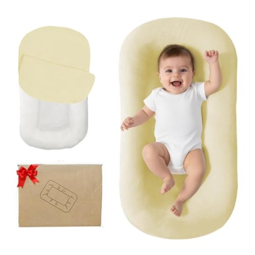 Baby Lounger, Bionic Design Baby Lounger for Newborn 0-24 Months, Soft Organic Cotton Breathable Lounger for Infants (Yellow)