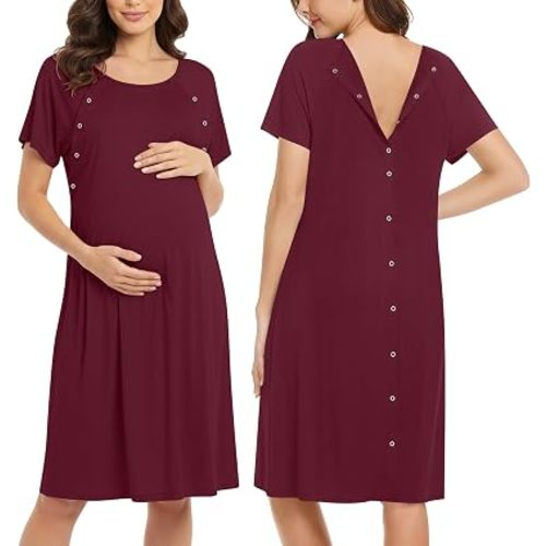 Ekouaer Women’s Nursing/Delivery/Labor/Hospital Nightdress Short Sleeve Maternity Nightgown with Button S-XXL