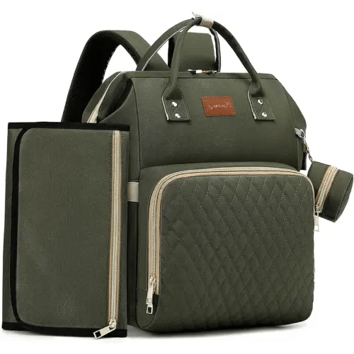 Diaper Bag Backpack with Changing Pad, Pacifier Case, Baby Bag for Boy Girl Toddler - Large, Stylish, Waterproof Travel Diaper Bag for Mom - Baby Shower - Army Green