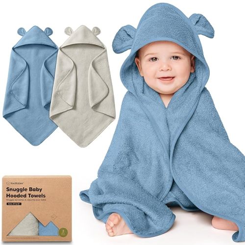 KeaBabies 2-Pack Hooded Baby Towels for Newborn - 30x30 Soft & Absorbent Viscose from Bamboo Baby Bath Towels with Hood for Infant, Toddler,Kids,Boys Girls,Newborn Bath Essentials (Steel, Petite)