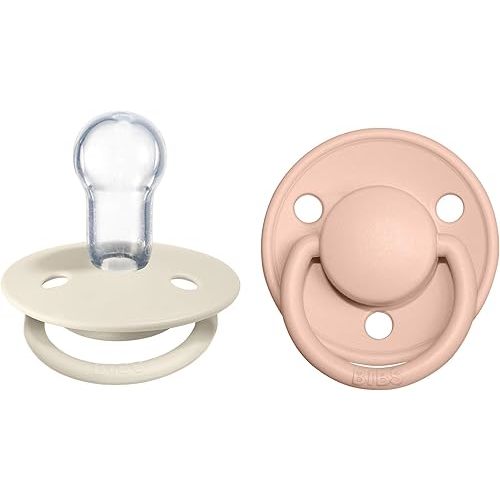 BIBS De Lux Baby Pacifier 2-Pack | Made in Denmark | BPA Free Dummy Soother, Round Nipple. Silicone, OneSize (0-36 Months), Ivory/Blush