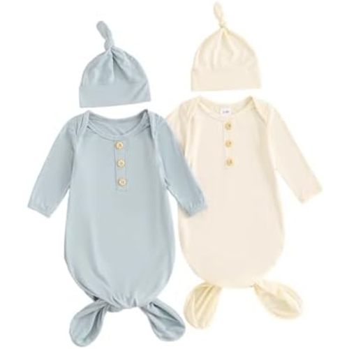 Newborn Knotted Gown 2 Pack Plain Sleeper for Baby Boy Girl Coming Home Outfit