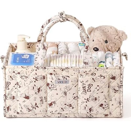 Cute Cartoon Animal Prints Baby Diaper Caddy Organizer, Diaper Bag Storage Basket for Newborn Essentials Must Haves Baby Shower Gifts, Black White Large