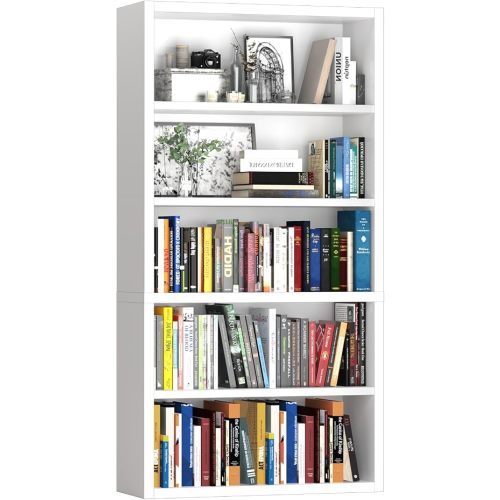 furtble 5 Tier Bookshelf with Open Storage Shelf, 60 Inch Tall Wooden Bookcase, Sturdy Modern Display Storage Shelf for Living Room, Home Office, Study, White
