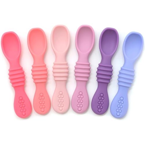 PrimaStella Silicone Chew Spoon Set for Babies and Toddlers - Safety Tested - BPA Free - Microwave, Dishwasher and Freezer Safe - Rosy Shades