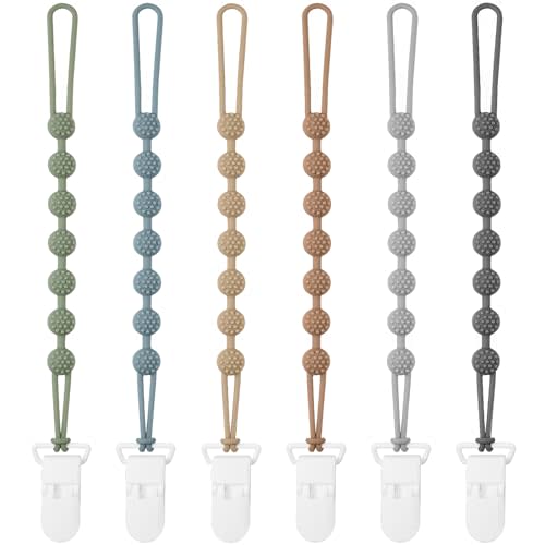 Eascrozn 6 Pack Silicone Pacifier Clip with One-Piece Design for Baby Boys and Girls, BPA Free Soft Flexible Binky Clips with Texture for Baby Essentials