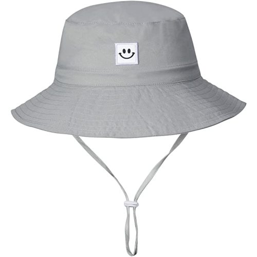MaxNova Baby Sun Hat Smile Face UPF 50+ Toddler Bucket Hat for Boys Girls 0-7 Years - 0-6 Months - Smile Face Grey
