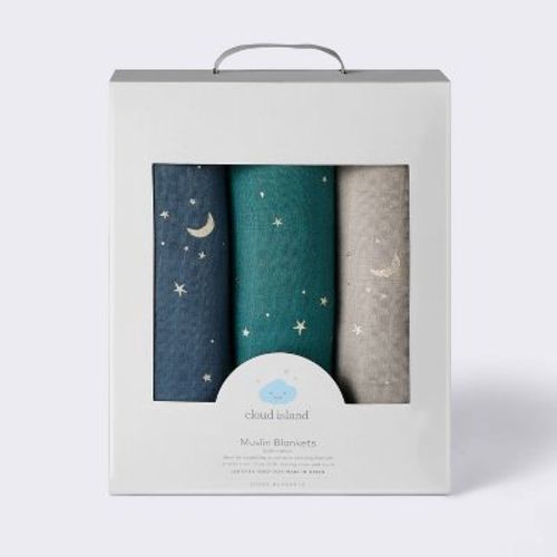 Muslin Swaddle Baby Blanket - Cool Metallic - 3pk - Cloud Island™