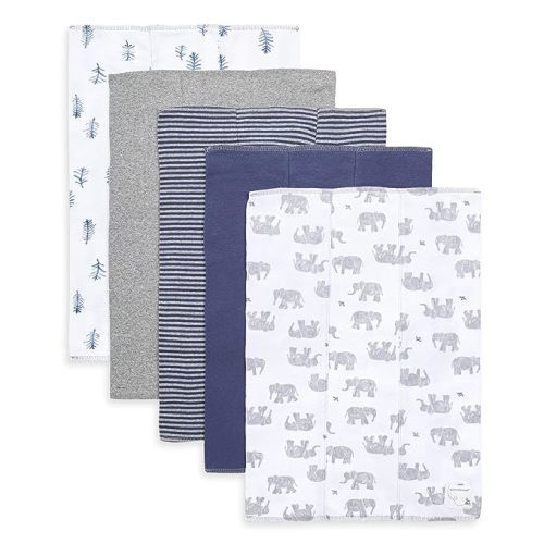 Burt's Bees Baby - Burp Cloths, 5-Pack Extra Absorbent 100% Organic Cotton Burp Cloths (Wandering Elephants) - Elephants Grey