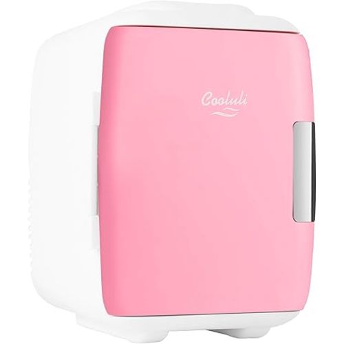 Cooluli Mini Fridge for Bedroom - Car, Office Desk & Dorm Room - Portable 4L/6 Can Electric Plug In Cooler & Warmer for Food, Drinks, Skincare Beauty & Makeup - 12v AC/DC & Exclusive USB Option, Pink