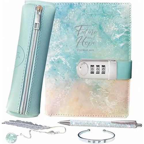 Life is a Doodle Diary for Girls Ages 8-12 and Up - Journal With Lock Gift Set Includes: Locking Notebook Journal, Traveling Pencil Pouch, Silver Brave Bracelet, and Pen for Writing & Creativity