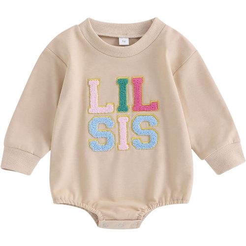 Infant Baby Girl Fall Outfit Sweatshirt Romper Letter Embroidery Jumpsuit Big Lil Sis Matching Newborn Winter Clothes - 3-6 Months