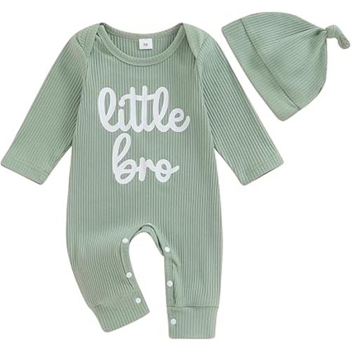 Newborn Baby Boy Clothes Little Brother Romper Jumpsuits 2Pcs Clothing One Piece Lil Bro Set Infant Outfit