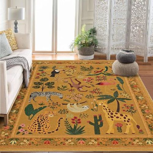Acekool Modern Animal Print Area Rug, Ultra Soft Washable Low Pile, Non-Slip, 5x7ft, Tan