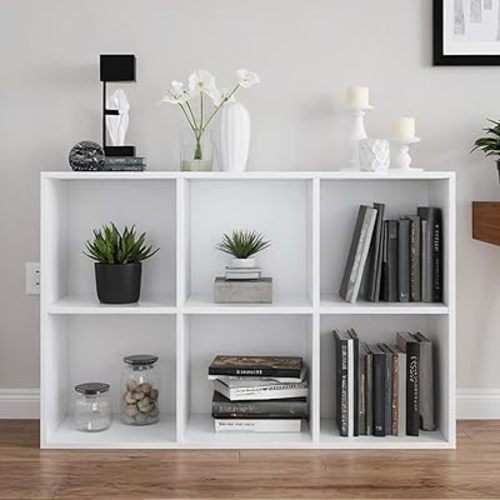White Bookshelf 6-Cube Storage Organizer | Open Cubby Shelving Unit with Extra Thick Edges - Space-Saving Wooden Shelf for Home Office, Bedroom, Closet & Display Storage