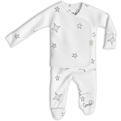 Bonsie Skin to Skin Babywear Footie - White Baby Footed Bodysuit - Stars - 0-3 Months - Star Pattern