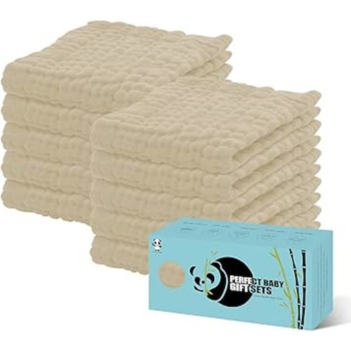 HIPHOP PANDA 10 Pack 6-Layers Muslin Burp Cloths Large - Durable 100% Cotton - Baby Essentials Extra Absorbent and Soft Boys & Girls Rags for Newborn Registry (Brown, 20" X10")
