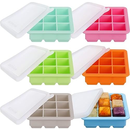 6 Pcs Silicone Baby Food Storage Containers Baby Food Freezer Tray with Lids Silicone Baby Food Freezer Storage Tray Breast Milk Freezer Tray Baby Food Freezer Containers for Baby Food, Fruit Purees