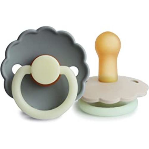 FRIGG Daisy Night Natural Rubber Baby Pacifier | Made in Denmark | BPA-Free (French Gray/Croissant, 6-18 Months) 2-Pack